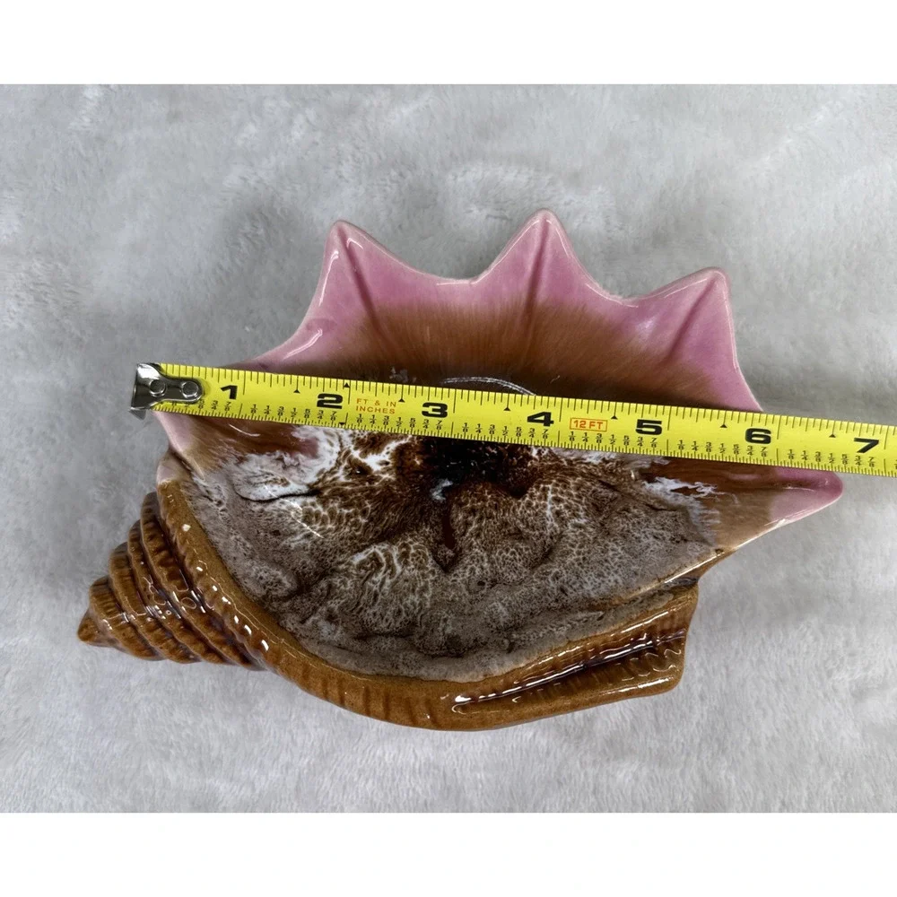 Studio Pottery Sea Shell Candy Trinket Dish Brown & Pink Glazed Benefits Charity